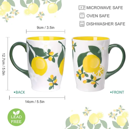 Miniatura 5 de NymphFable Taza de café grande de cerámica pintada a mano con asa 20oz Taza de té de limones Regalos para mujeres Limones múltiples