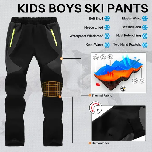 Miniatura 8 de Pantalones de esquí de nieve para niños, senderismo, niños, niñas, impermeables, resistentes al viento, forro polar cálido y aislado
