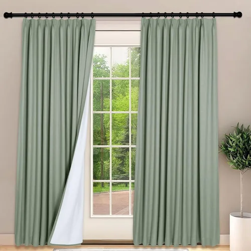 Miniatura 22 de Frelement Cortinas 100% opacas con forro térmico, cortinas de lino para decoración de Navidad, cortinas plisadas con aislamiento térmico