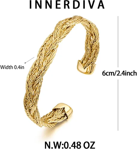 Miniatura 7 de INNERDIVA Pulsera de oro para mujer, ajustable, abierta, pulsera de cadena de eslabones cubanos para hombre