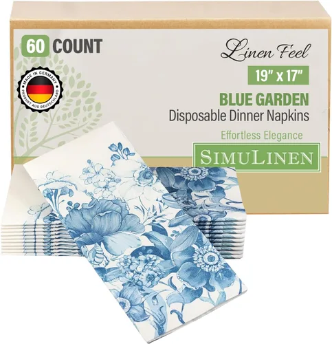 SimuLinen Servilletas decorativas florales azules, servilletas de papel desechables como tela, sensación de lino, material Airlaid de primera