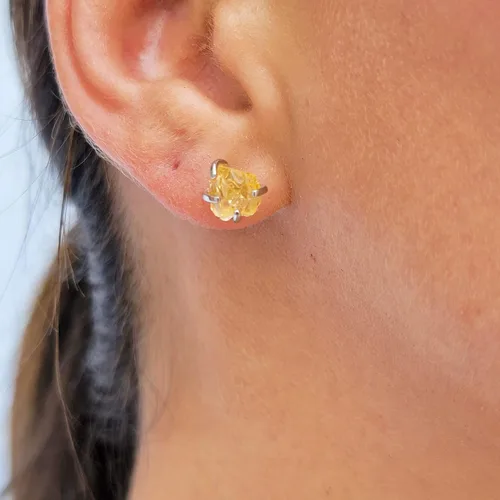 Miniatura 84 de Natural raw gemstone stud earrings with white gold over 925 sterling silver, 6 to 7mm rough genuine quality birthstone gift for her, Uniquelan