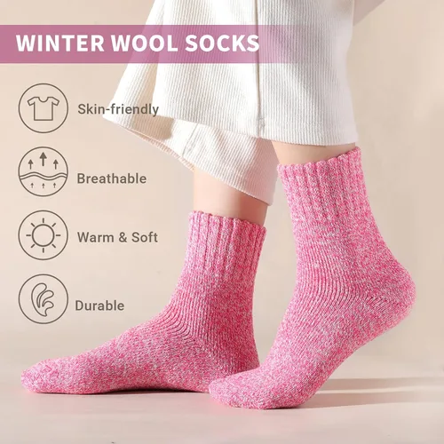 Miniatura 4 de Clothclose 5 Pairs Wool Socks - Warm Wool Socks For WomenMen Super Soft Crew Socks Boot Socks Thick Knit Cozy Socks