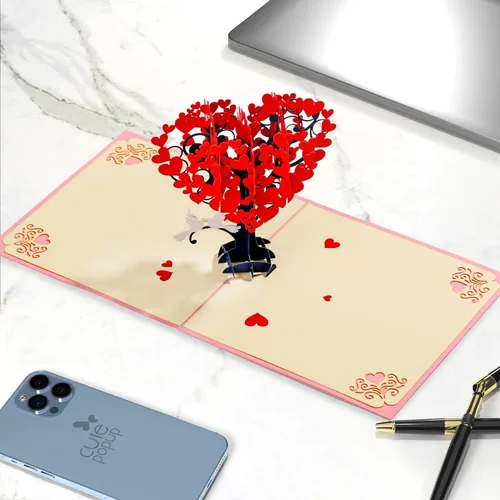 Miniatura 7 de CUTE POPUP - Tarjeta de San Valentín, tarjeta de aniversario desplegable con diseño romántico de árbol de arce rojo