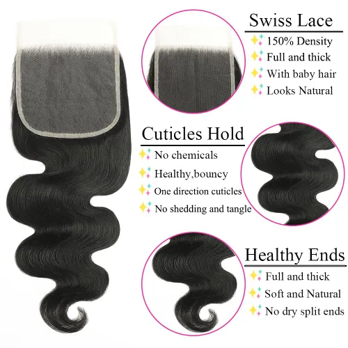 Miniatura 2 de Peluca de cabello humano con cierre de encaje HD transparente de 5 x 5, onda corporal 12A, cabello virgen brasileño, cierre libre, pre-despuntada