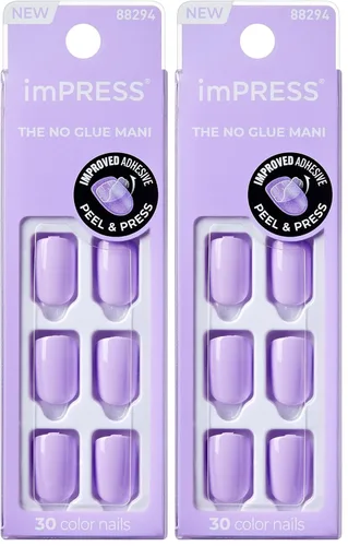 Miniatura 14 de Kiss Impress - Kit de uñas a presión sin pegamento, Over You, 30 uñas rojas para despegar y pegar, squoval corto súper delgado, acabado de gel