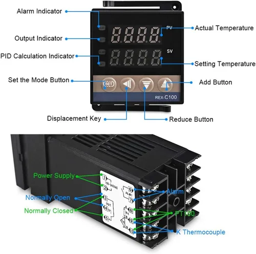 Miniatura 7 de REX-C100 - Controladores de temperatura PID (100 – 240 V, termopar con sensor K + 40 A SSR para la elaboración del hogar (no admite RT100)