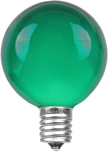 Novelty Lights Paquete de 25 bombillas de globo verde G40 para exteriores, bombillas incandescentes de vidrio con 3000 horas de vida útil, bombillas