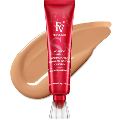 Miniatura 12 de FV Base de maquillaje líquida dewy, fórmula hidratante suave y ligera, cobertura media-completa de larga duración con acabado natural, base Beige
