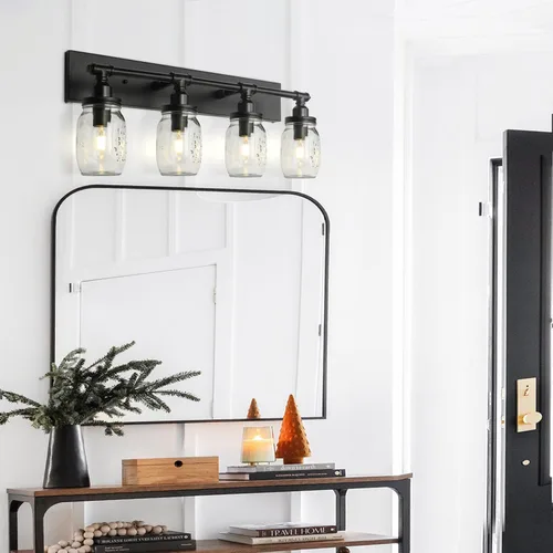 Miniatura 5 de Lámpara de pared para baño, lámpara industrial de tarro de masón, aplique de pared con acabado negro (3 luces)