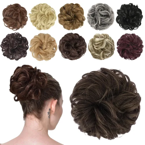 Miniatura 44 de FESHFEN Pieza de Cabello de Moño Desordenado - Extensiones Elásticas Onduladas Rizadas de Moño Scrunchies Sintético Chignon Postizos para Mujeres