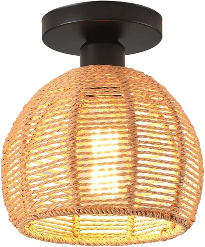Miniatura 11 de Lámpara de Techo, Lámpara de Techo de Ratán Tejida a Mano de Montaje Empotrado, Lámparas de Techo Estilo Granja Montaje de Techo Boho para Pasillo