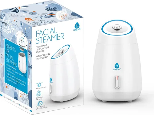 Pursonic Vaporizador facial blanco – Vaporizador facial para limpieza facial profunda que aprieta la piel – Hidratación diaria para desatascar los