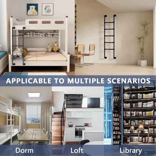 Miniatura 5 de Metal Loft Bed Ladder Wall Mounted，Wrought Iron Bunk Bed Ladder Attic Stairs Entrance Egress Ladder with Mounting Fittings Black Step Ladders，Loads