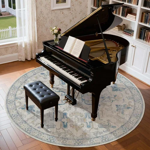 Miniatura 40 de jinchan Lima - Alfombra simétrica floral geométrica lavable, alfombra de entrada de medio círculo de 2 x 3, alfombra de media luna, suave y Azul