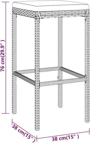 Miniatura 8 de Juego de 3 piezas de bar de patio con cojines de ratán de polietileno negro para jardín, balcón y porche