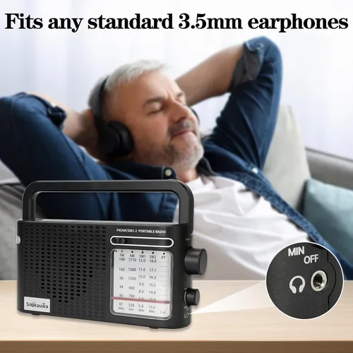 Miniatura 5 de Radio meteorológica portátil AM FM SW, enchufe de pared y alimentada por batería, radio transistor con Bluetooth, altavoz grande, dial grande, modo