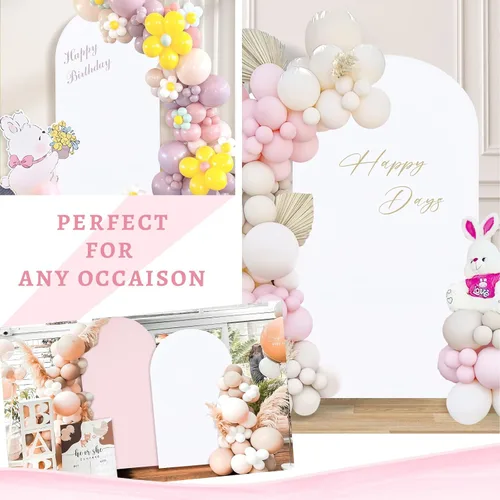 Miniatura 4 de SoarDream Cubierta de telón de fondo de arco de elastano beige ajustada 5 pies, cubierta de arco de boda globo con parte superior redonda, tela