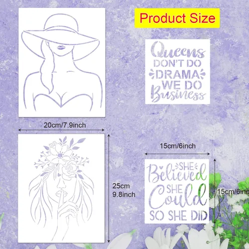 Miniatura 2 de 18 plantillas temáticas para mujer, diseño floral de cara femenina y cita inspiradora para niña, para el hogar, decoración de pared, pintura sobre