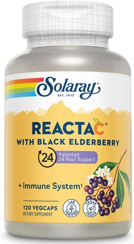 SOLARAY Reacta-C con 500 mg de vitamina C, 200 mg de extracto de saúco negro de Sambucus Negro, vitaminas para defensa del sistema inmunológico,