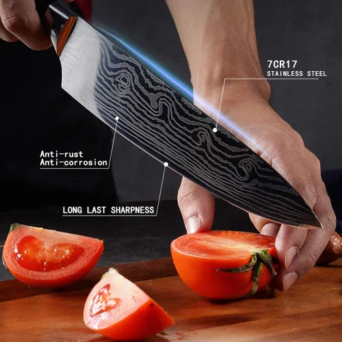 Miniatura 6 de Cuchillo de chef profesional, cuchillo de cocina profesional de 8 pulgadas, cuchillo alemán de acero inoxidable de alto carbono con mango ergonómico
