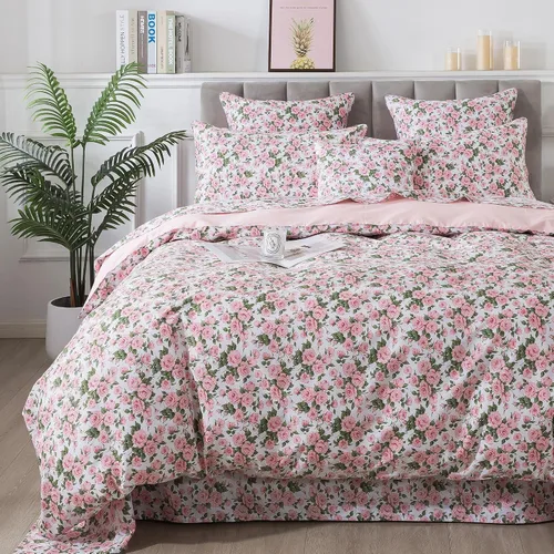 Miniatura 11 de FADFAY Juego de funda de edredón con estampado floral de roseta, juego de ropa de cama de encaje con volantes para niñas, 3 piezas, tamaño individual