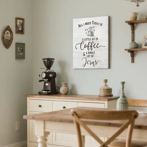 Miniatura 6 de Letrero inspirador de café cristiano, decoración de cocina de granja, All I Need Today is a Little Bit of Coffee & A Whole Lot of Jesus Quotes