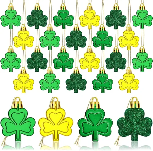 JULMELON Decoraciones del día de San Patricio, 20 adornos de trébol, bolas de trébol de buena suerte para árbol y fiesta