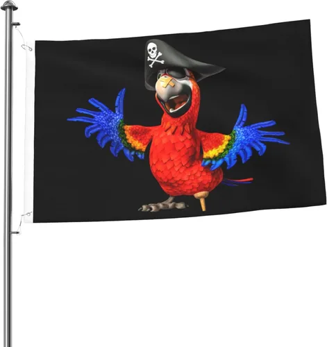 Miniatura 13 de Bandera de jardín pirata de loro de 12 x 18 pulgadas, bandera de brisa exterior para patio, decoración de habitación interior, cartel de granja