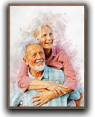 Miniatura 4 de Lienzo de pintura de acuarela personalizada con tu foto, retrato enmarcado, arte de pared para decoración del hogar, regalo conmemorativo Negro