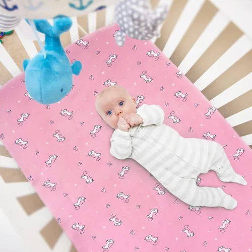 Miniatura 2 de Juego de sábanas para mini cuna para niñas, paquete de 4, sábanas para mini cuna portátil para niñas (38" x 24") Multiuso para Pack n Play