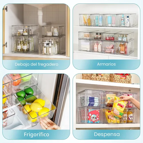 Miniatura 9 de Vtopmart Paquete de 4 cajones de almacenamiento apilables transparentes, para debajo del fregadero y la cocina, cajones de plástico fáciles