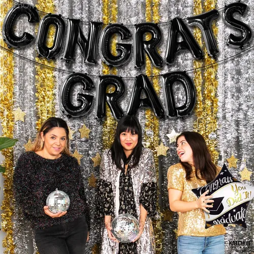 Miniatura 8 de Decoraciones de graduación 2026 Globos negros de graduación de felicitaciones – 16 pulgadas Cartel negro de felicitaciones graduadas Cartel