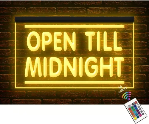 170091 Open Till Midnight Bar Pub Club Shop Store Pantalla abierta LED Letrero de neón (12 x 8 pulgadas, 16 colores por control remoto)