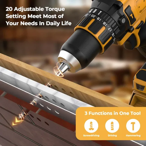 Miniatura 2 de Taladro de Martillo Inalámbrico Compatible con Batería Dewalt 20V MAX (Sin Batería) Taladro Sin Escobillas de 20V, Taladro Inalámbrico de 1/2