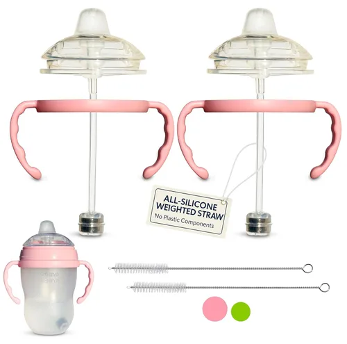 Miniatura 9 de Kit de conversión de vasos para biberones Comotomo, 2 unidades, pezones de silicona de grado alimenticio, popote con peso de silicona, asas