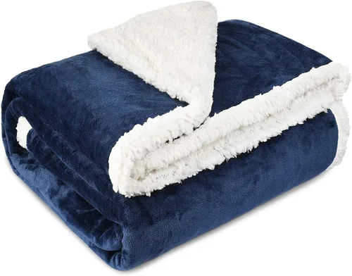 Miniatura 5 de Catalonia Manta Sherpa de Lana Azul Marino, Manta de Felpa de Visón Súper Suave para Sofá, Manta Mullida y Esponjosa para Cama y TV, Mantas Pesadas