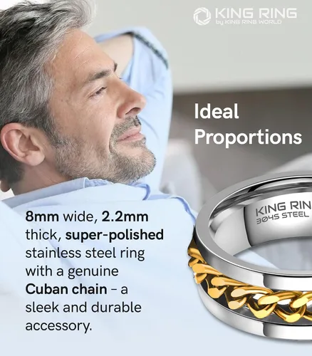 Miniatura 37 de King Ring Anillo giratorio de 0.315 pulgadas, anillo plano pulido fino para hombres y mujeres con cadena cubana, diseñado en Estados Unidos