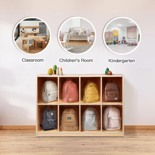 Miniatura 8 de OOOK - Gabinete de almacenamiento de madera con 8 compartimentos en forma de mochila - Organizador de juguetes para niños - Estantería para aula