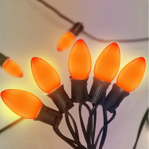 GOOTHY C7 Luces LED de Halloween para exteriores, 25 pies, color naranja, decoración de Halloween, con 27 bombillas LED naranjas inastillables,