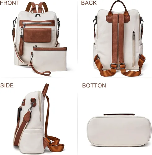 Miniatura 6 de Mochila de cuero para mujer bolso de hombro convertible de moda para mujer, impermeable, antirrobo con pulsera, M