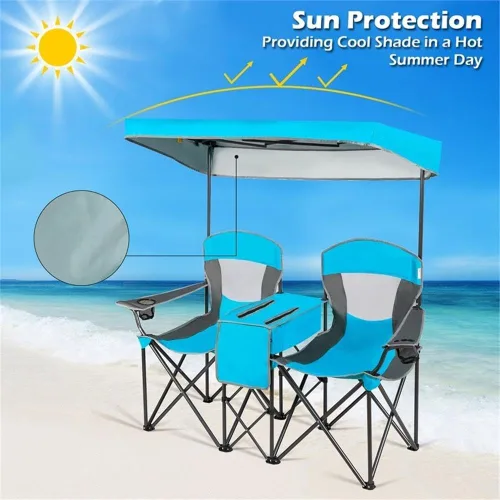 Miniatura 8 de Pemberly Row Sillas plegables portátiles con toldo para acampar con portavasos azul