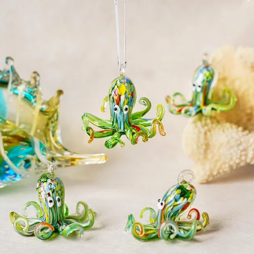 Miniatura 2 de Adorno colgante costero de pulpo de vidrio artístico de 2 pulgadas, vidrio soplado, colección de colgantes de animales marinos para árbol de Navidad