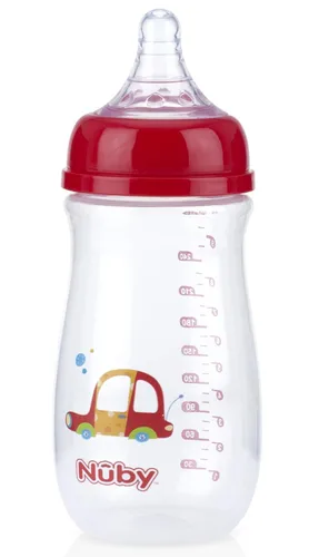 Nuby Botella de cuello ancho con sistema de aire anticólicos, los colores/impresiones pueden variar, 1 paquete de 1 botella