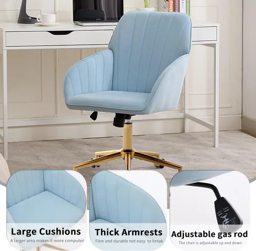 Miniatura 3 de Mid Back Velvet Home Office Task Chair, Modern Comfy Vanity Chair with Wheels, Upholstered Rolling Cute Desk Chair, Makeup Chair for Women Girls