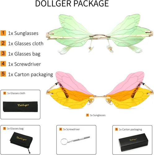 Miniatura 7 de Dollger Gafas de sol sin montura para mujer, retro, coloridas, Halloween, rave, gafas de sol de los años 90, lindas gafas de sol divertidas