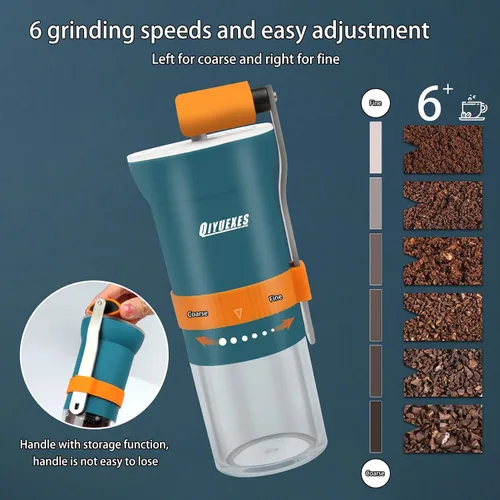 Miniatura 5 de Molinillo de café manual portátil con rebaba cónica y 6 ajustes de grosor ajustables, molinillo de frijoles de manivela para camping, senderismo