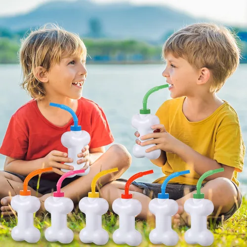 Miniatura 5 de Eaasty Juego de 12 tazas de hueso de perro con pajitas y tapas, 10 onzas, de plástico, reutilizables, con forma de hueso de perro, para niños