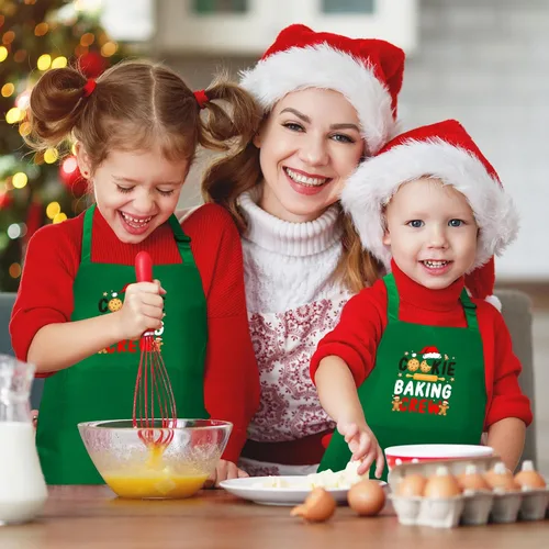 Miniatura 6 de Suhine Paquete de 4 Delantales de Navidad para Adultos Verde Delantales de Cocina de Navidad para Cocinar Hornear Galletas Equipo Delantales a Juego