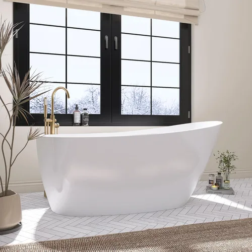 Miniatura 12 de Tina de 67" de pie, bañera independiente de acrílico puro, elegante bañera contemporánea de pie independiente con baño profundo, certificada cUPC
